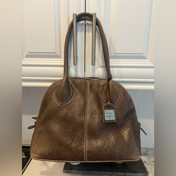 Dooney & Bourke Handbag Pebbled Brown Leather Semi-Circle Satchel Purse - Picture 1 of 12